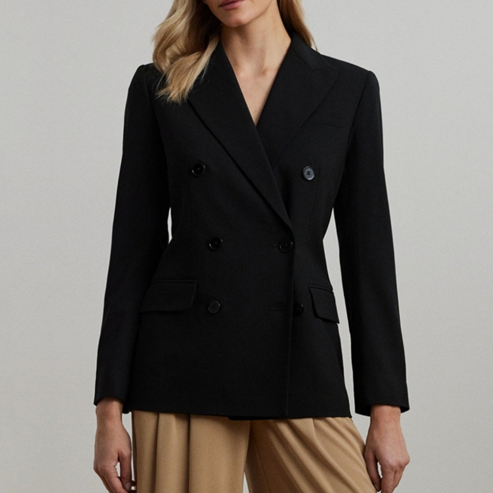 NWT RALPH LAUREN | $345 Double-breasted Wool Crepe Blazer - Picture 2 of 8